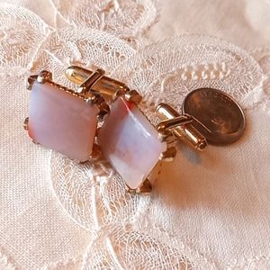Cufflinks, VTG, Rose Quartz,GoldTone( Not sure of caliber) Luxury